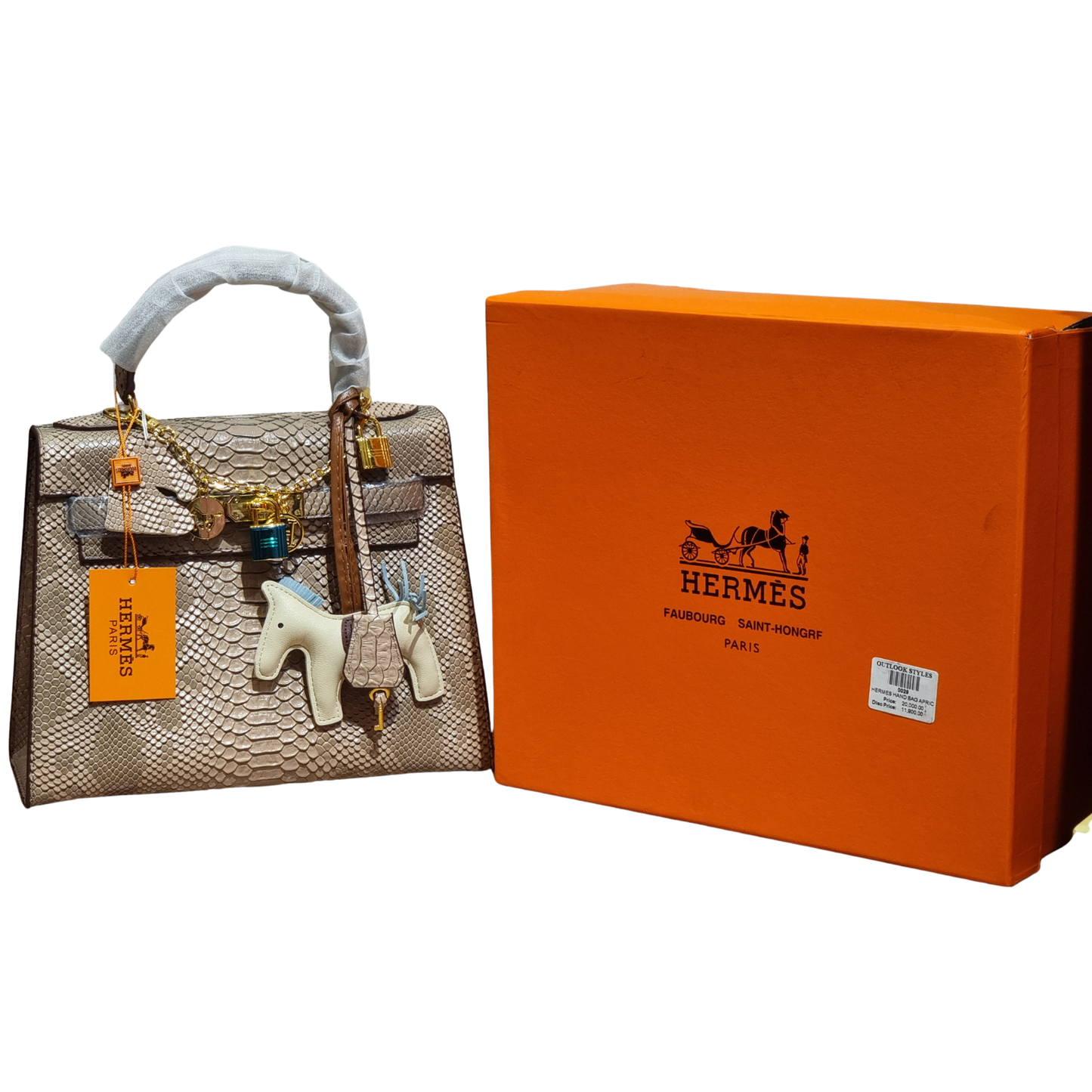 Hermès Kelly 25 Red Matte Python Leather Bag with Horse Charm and Gold Hardware