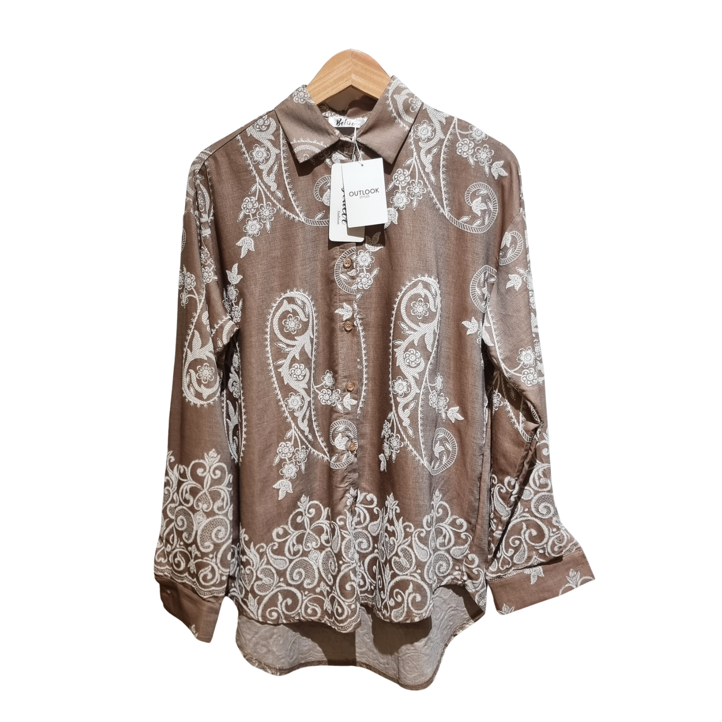 Brown and white western top