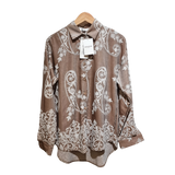 Brown and white western top