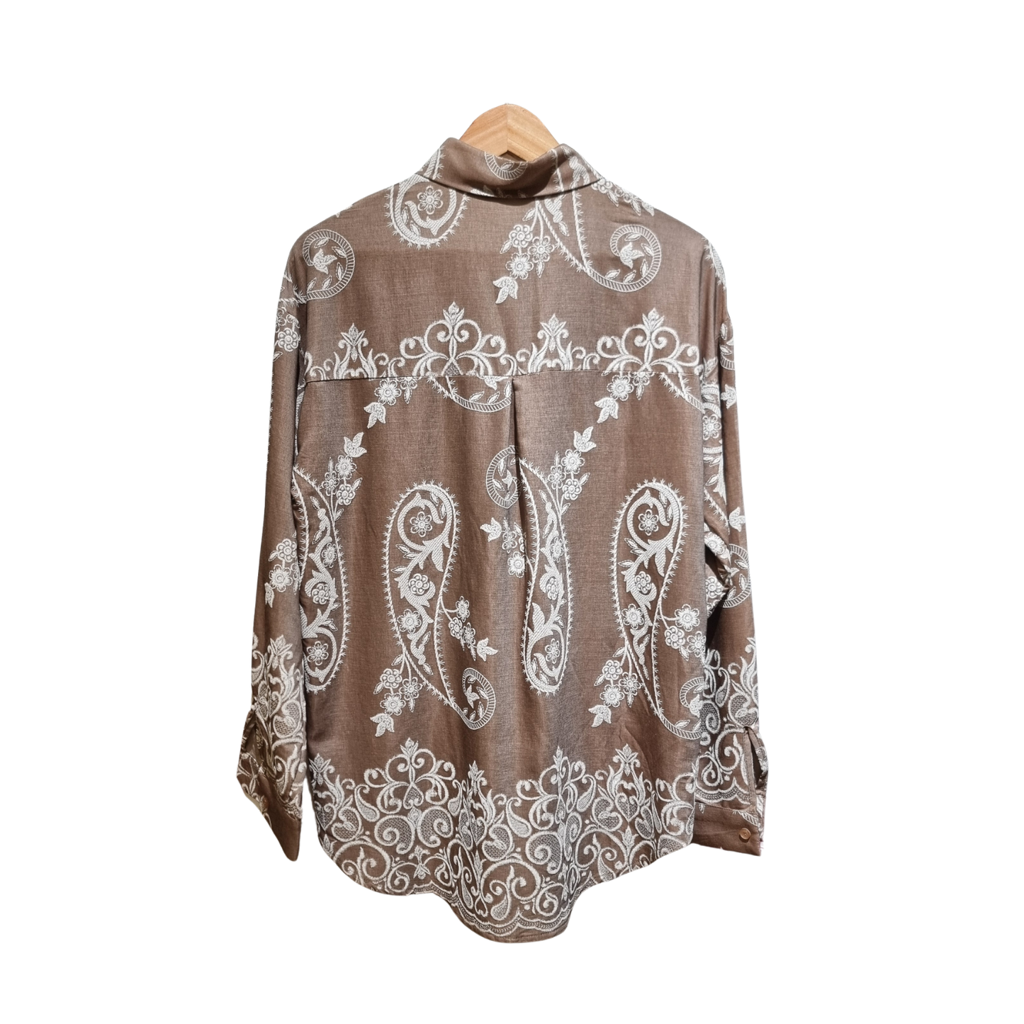 Brown and white western top