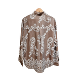 Brown and white western top
