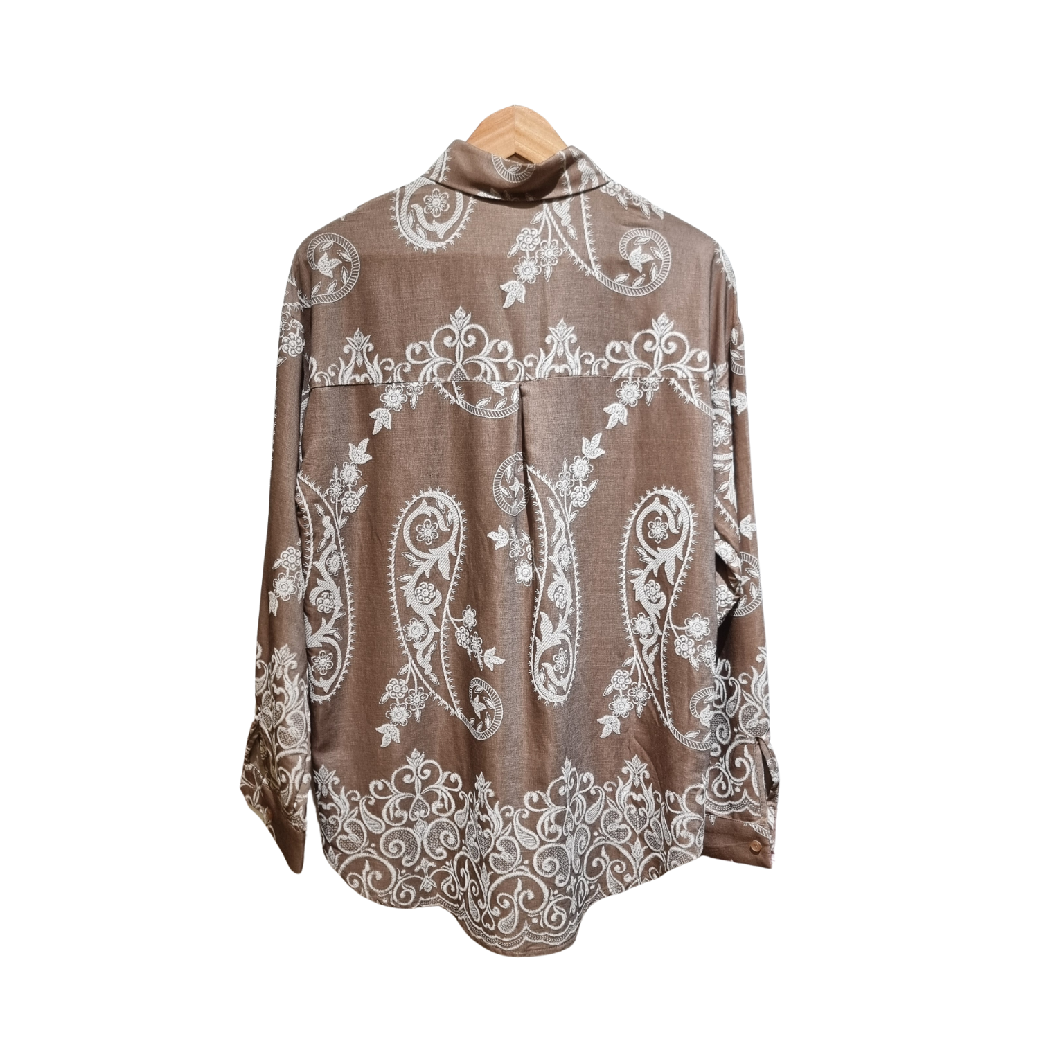 Brown and white western top