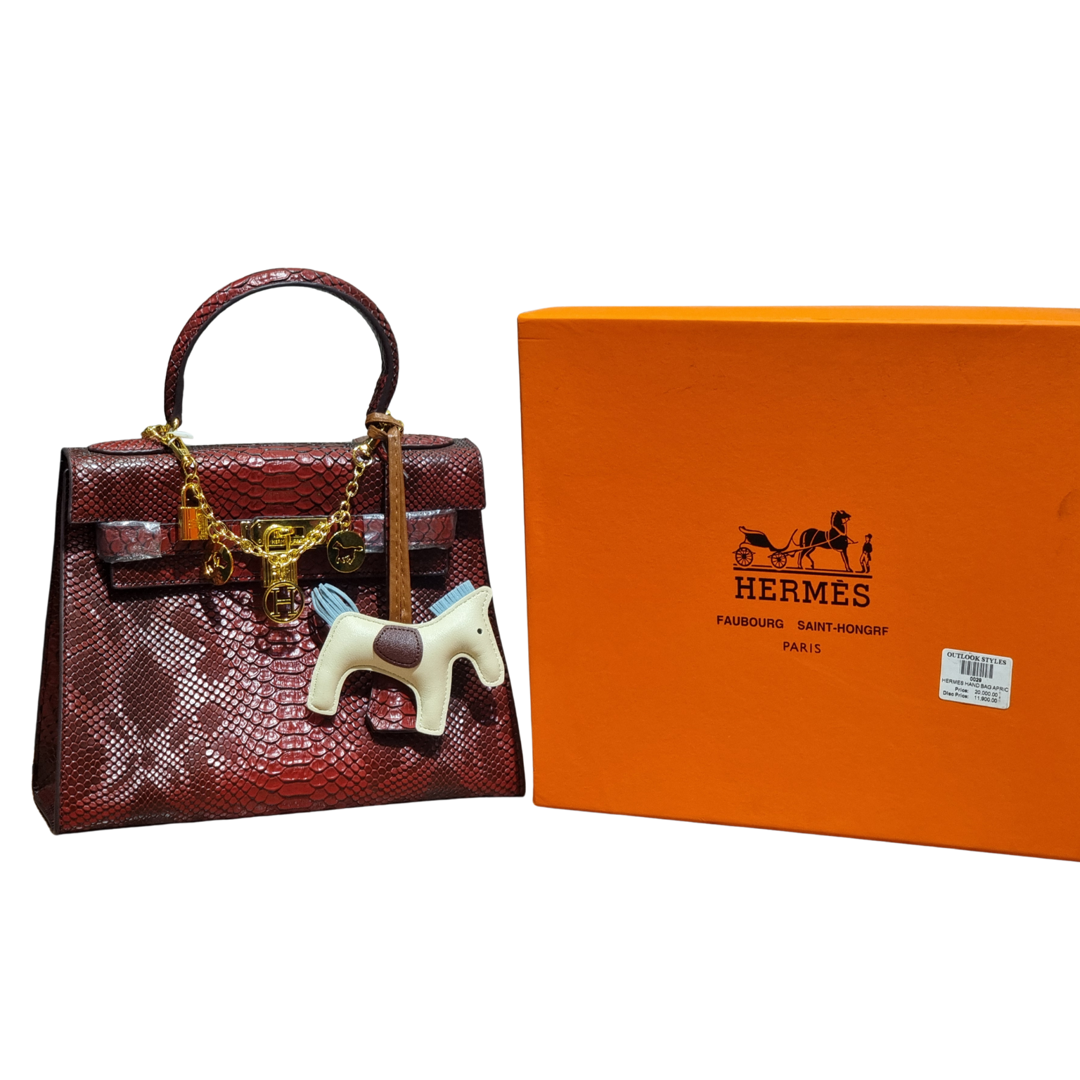 Hermès Kelly 25 Red Matte Python Leather Bag with Horse Charm and Gold Hardware