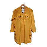 Elegant Mustard Yellow Modest Co-Ord Set – Zipper Neck Tunic Top with Wide Leg Pants U(0296)