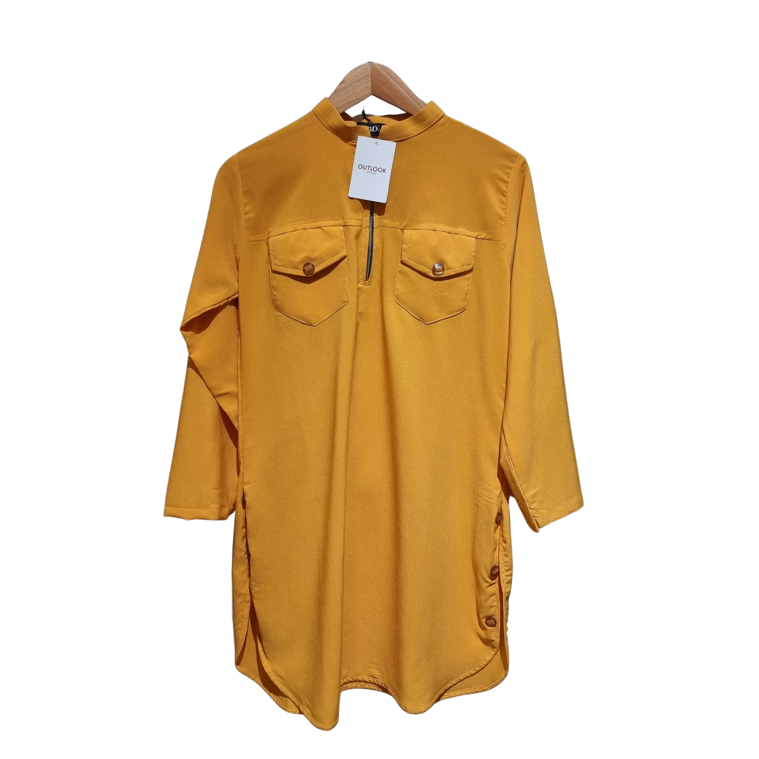 Elegant Mustard Yellow Modest Co-Ord Set – Zipper Neck Tunic Top with Wide Leg Pants U(0296)