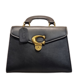 Coach Tabby Top Handle Bag in Signature Canvas and Tan Leather with Brass Hardware