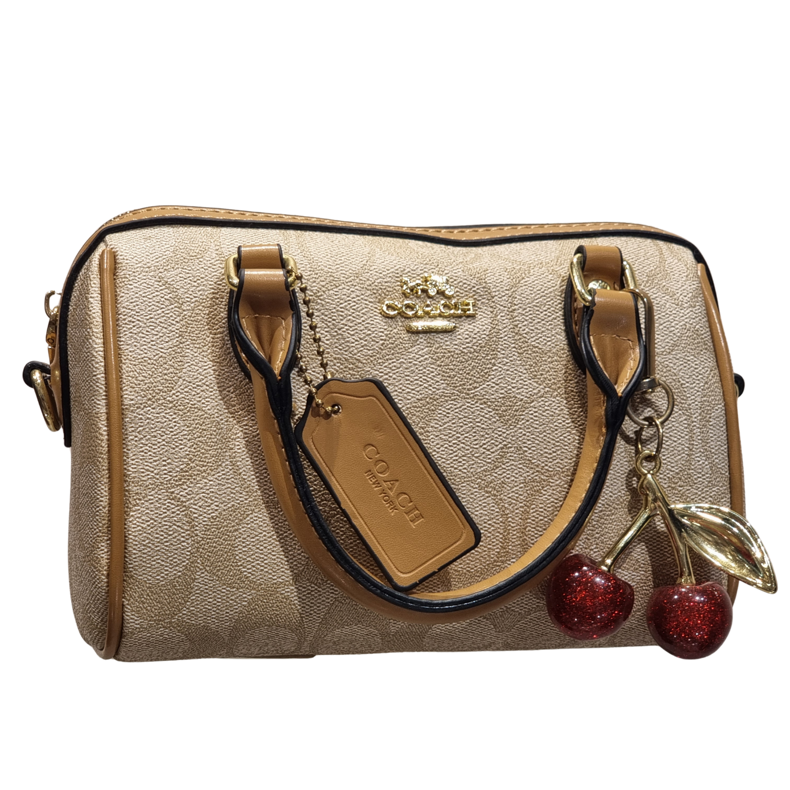Coach Mini Rowan Satchel in Signature Canvas and Tan Leather with Gold Hardware