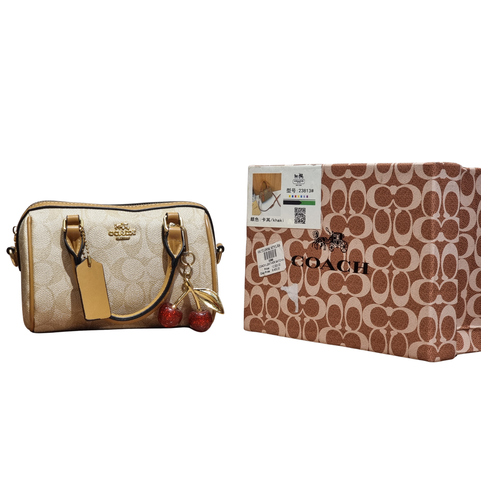 Coach Mini Rowan Satchel in Signature Canvas and Tan Leather with Gold Hardware