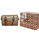 Coach Mini Rowan Satchel in Signature Canvas and Tan Leather with Gold Hardware