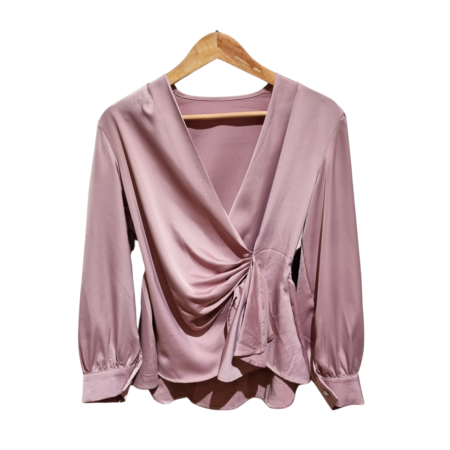 Satin Surplice Knotted Blouse