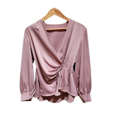 Satin Surplice Knotted Blouse