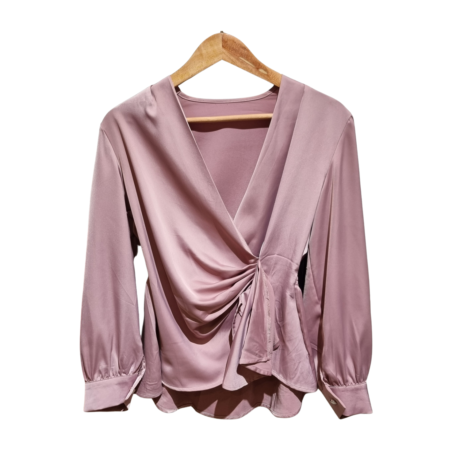 Satin Surplice Knotted Blouse
