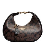 Coach Brown/Black Signature Monogram Crescent Shoulder Bag