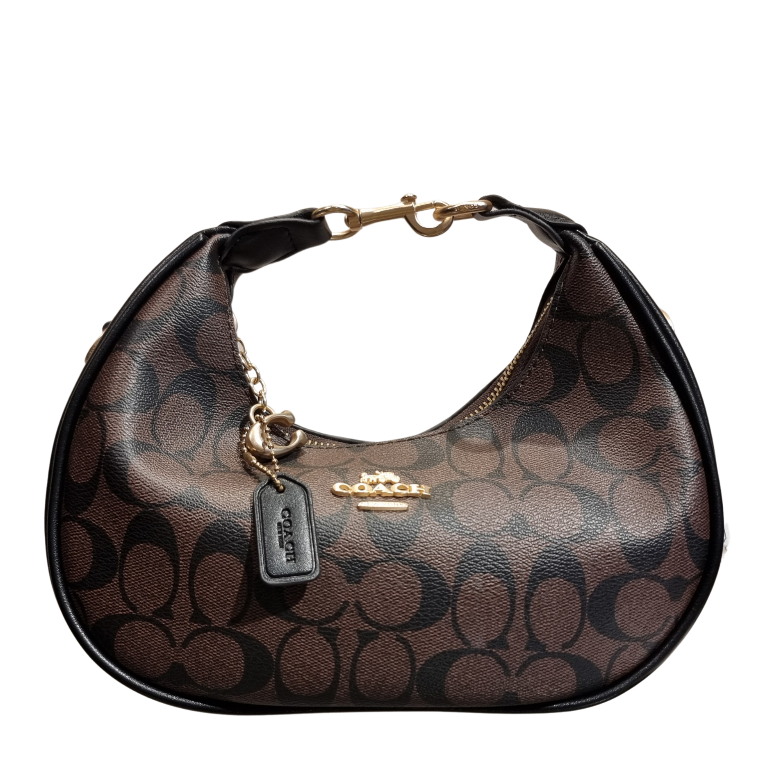 Coach Brown/Black Signature Monogram Crescent Shoulder Bag
