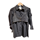 Pearl-Embellished Layered Shirt Set