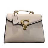Coach Tabby Top Handle Bag in Signature Canvas and Tan Leather with Brass Hardware