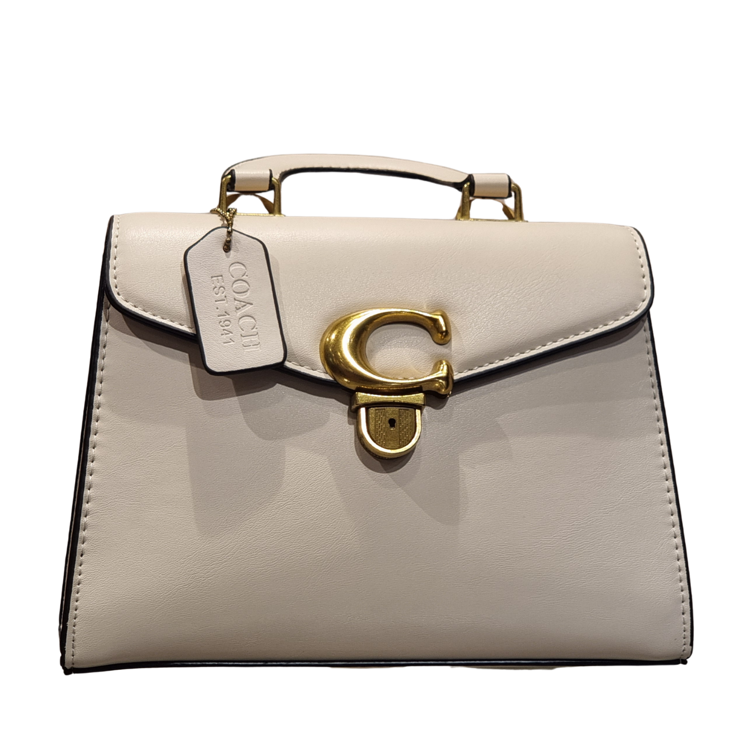 Coach Tabby Top Handle Bag in Signature Canvas and Tan Leather with Brass Hardware