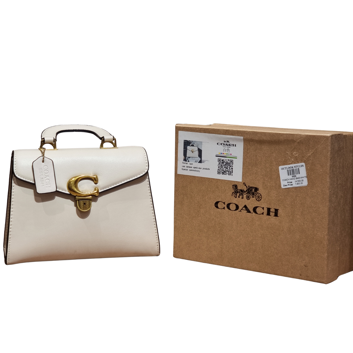 Coach Tabby Top Handle Bag in Signature Canvas and Tan Leather with Brass Hardware