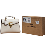 Coach Tabby Top Handle Bag in Signature Canvas and Tan Leather with Brass Hardware
