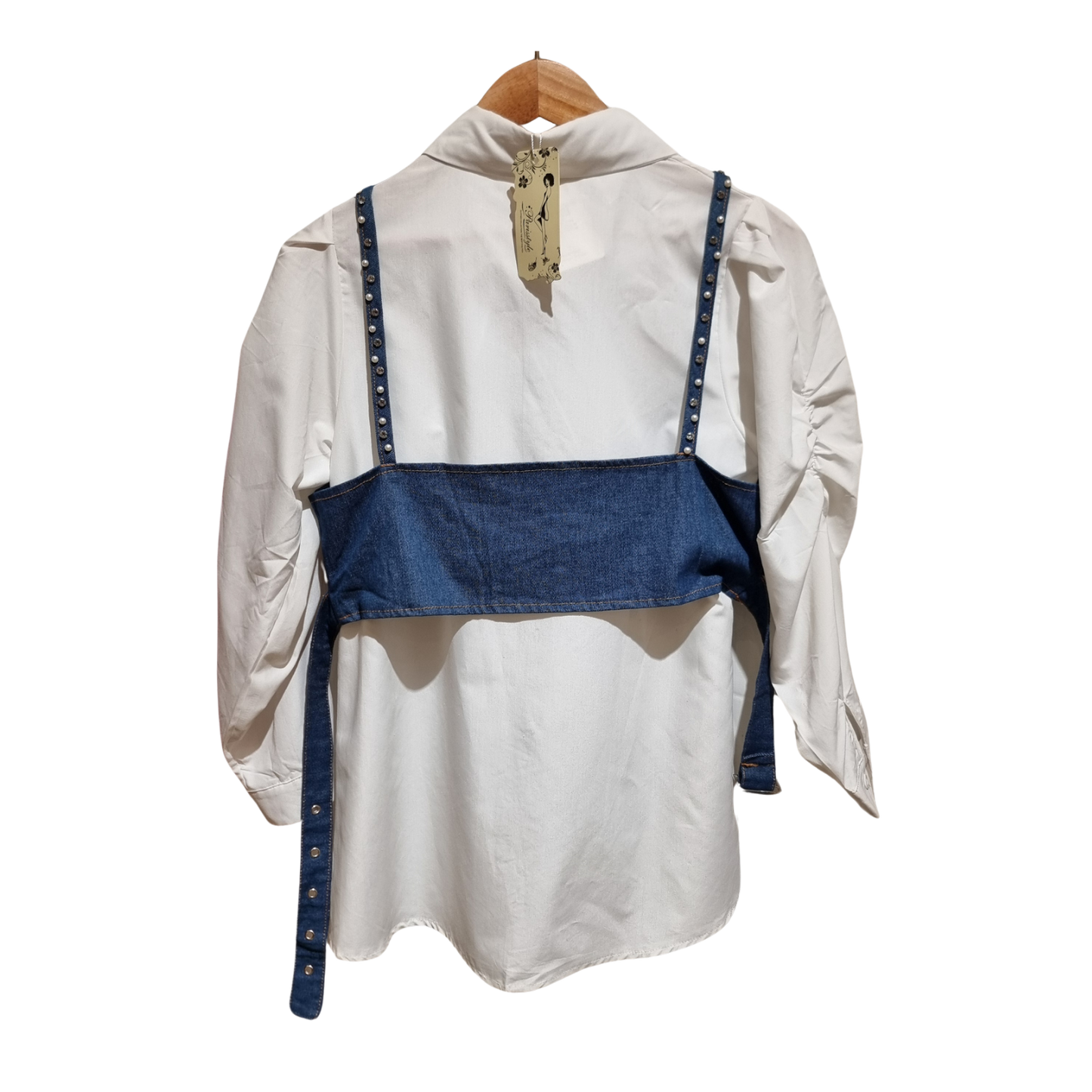 Pearl-Embellished Layered Shirt Set