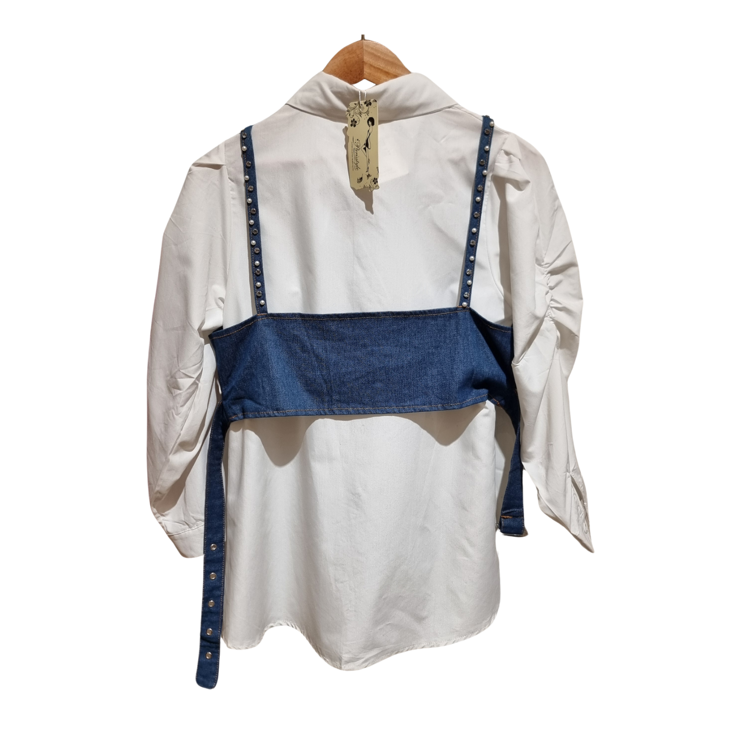 Pearl-Embellished Layered Shirt Set