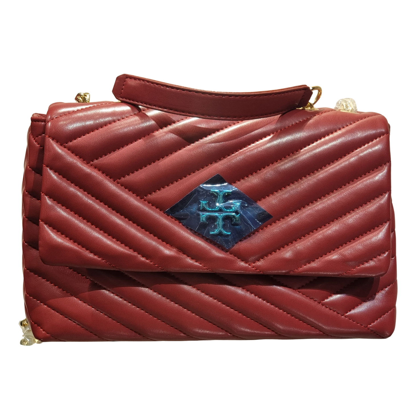 Tory Burch Black Chevron Quilted Leather Top Handle Flap Bag