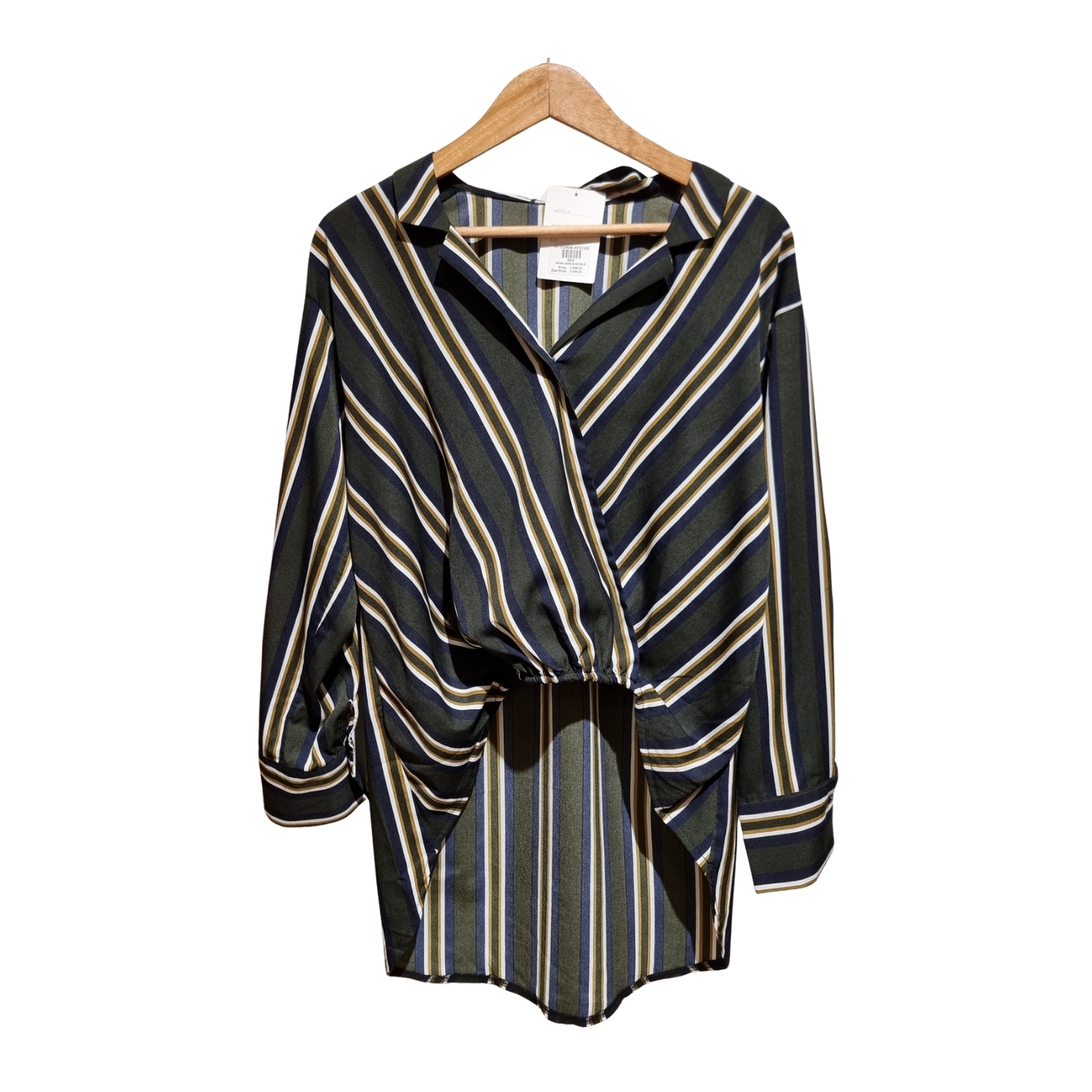 Striped Surplice High-Low Blouse