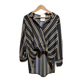 Striped Surplice High-Low Blouse