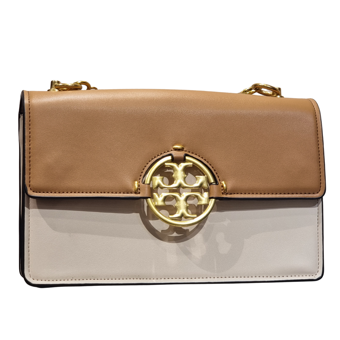 Tory Burch Two-Tone Leather Flap Shoulder Bag with Gold Logo