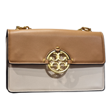 Tory Burch Two-Tone Leather Flap Shoulder Bag with Gold Logo