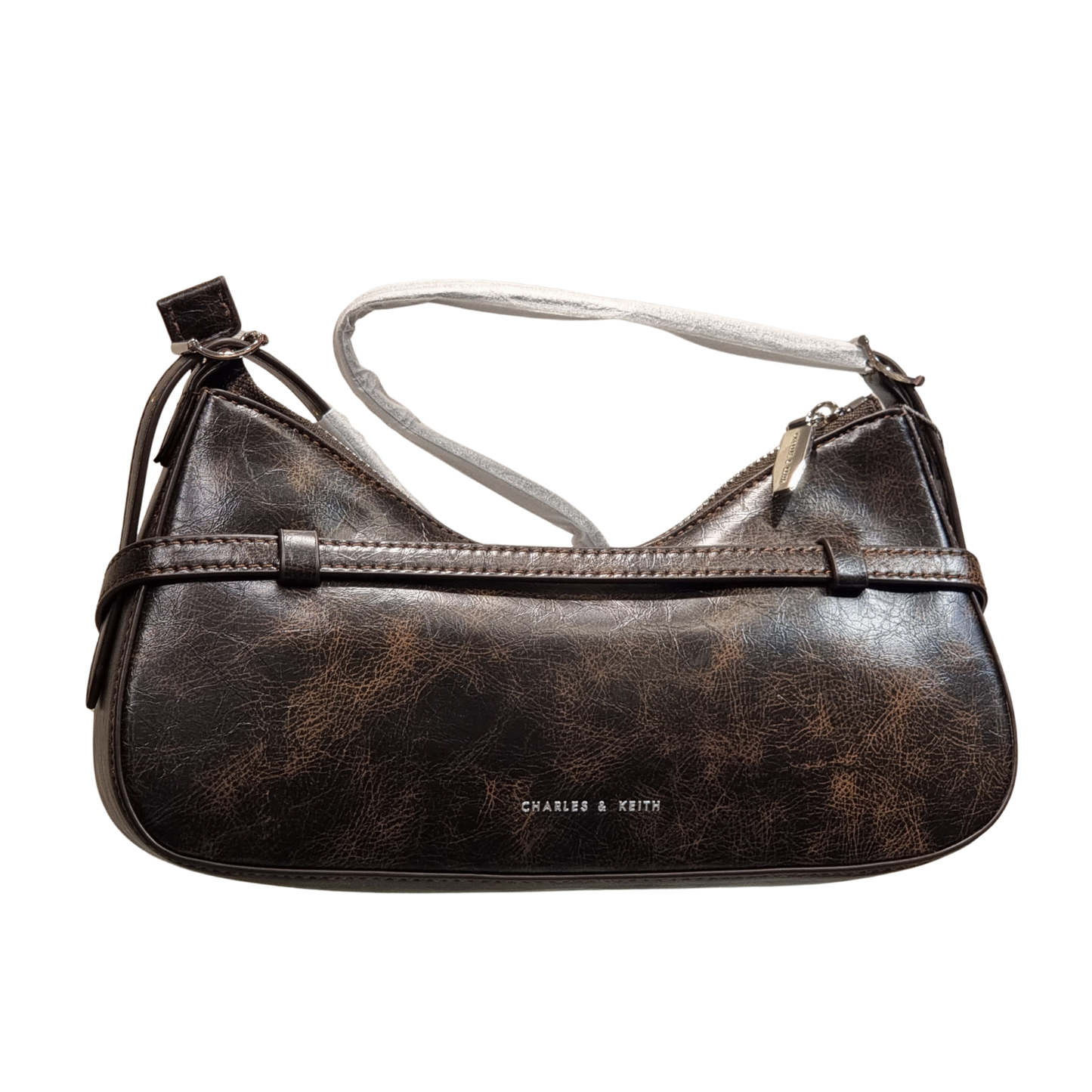 Charles & Keith Distressed Crinkled Leather Shoulder Bag – Vintage Dark Brown