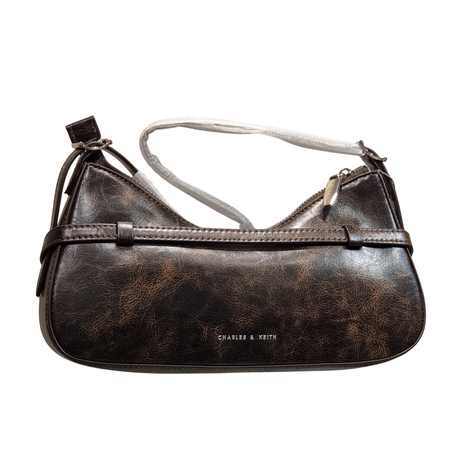 Charles & Keith Distressed Crinkled Leather Shoulder Bag – Vintage Dark Brown