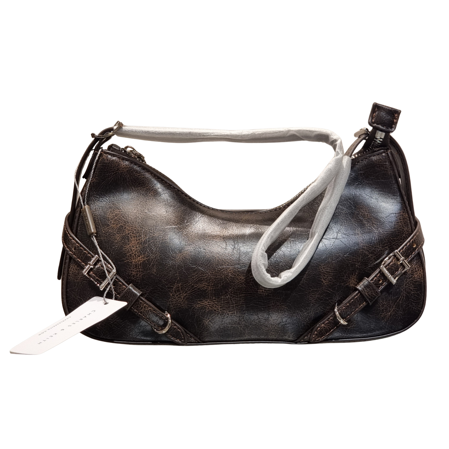Charles & Keith Distressed Crinkled Leather Shoulder Bag – Vintage Dark Brown