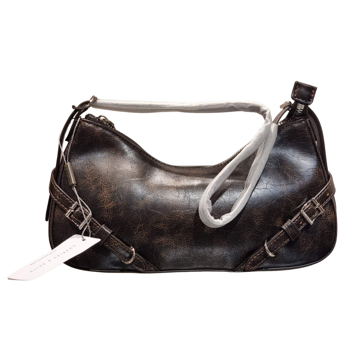 Charles & Keith Distressed Crinkled Leather Shoulder Bag – Vintage Dark Brown