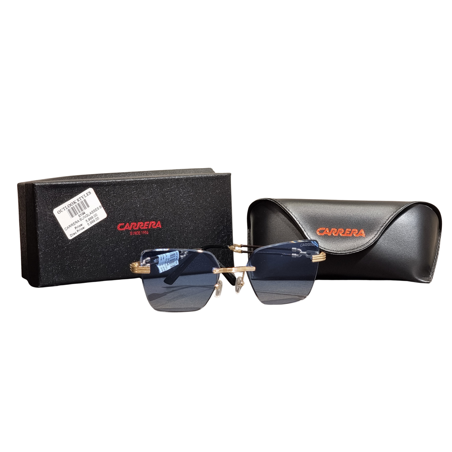 Carrera Timeless Elegance Rimless Aviators with Ocean Blue Lenses