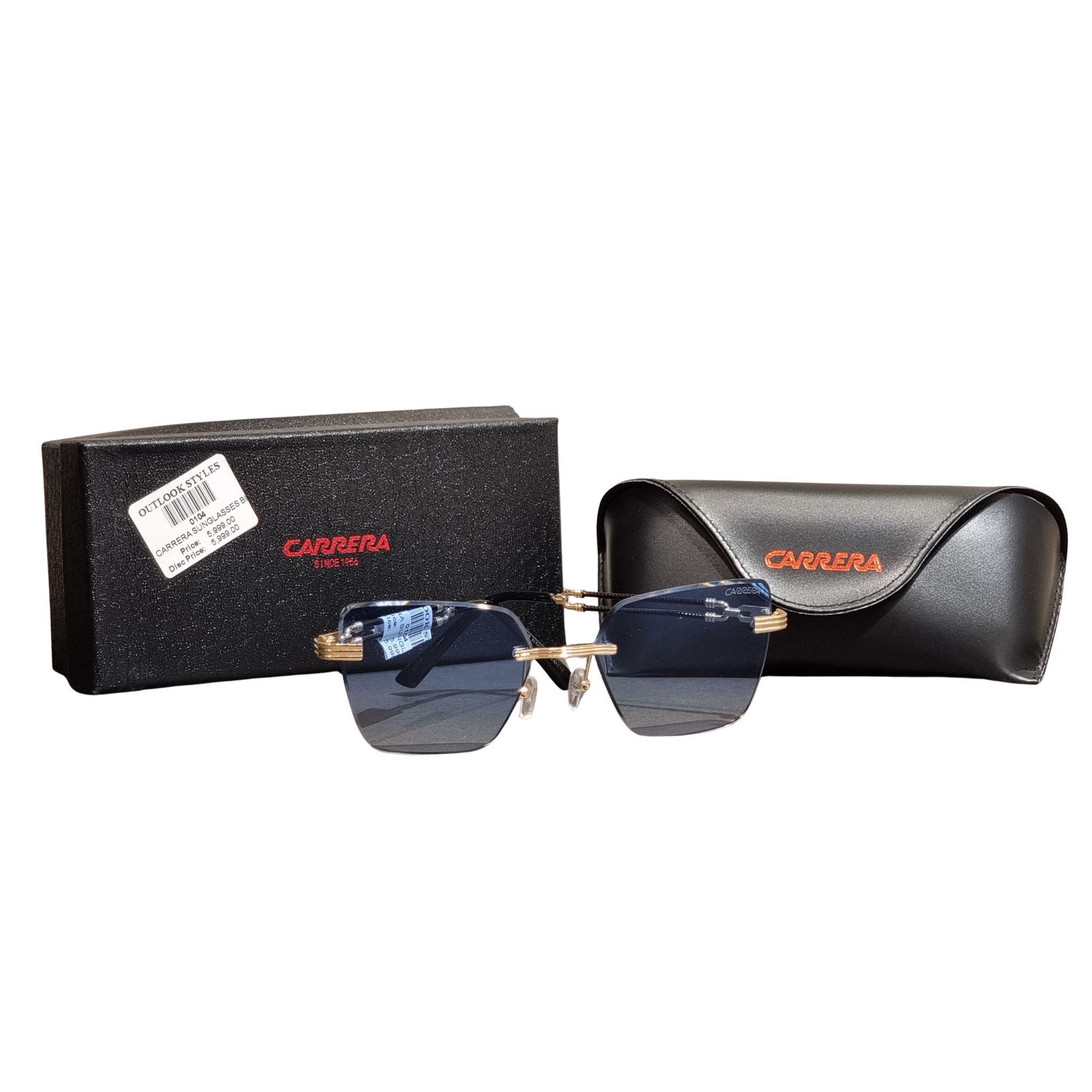 Carrera Timeless Elegance Rimless Aviators with Ocean Blue Lenses