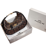 Coach Brown/Black Signature Monogram Crescent Shoulder Bag