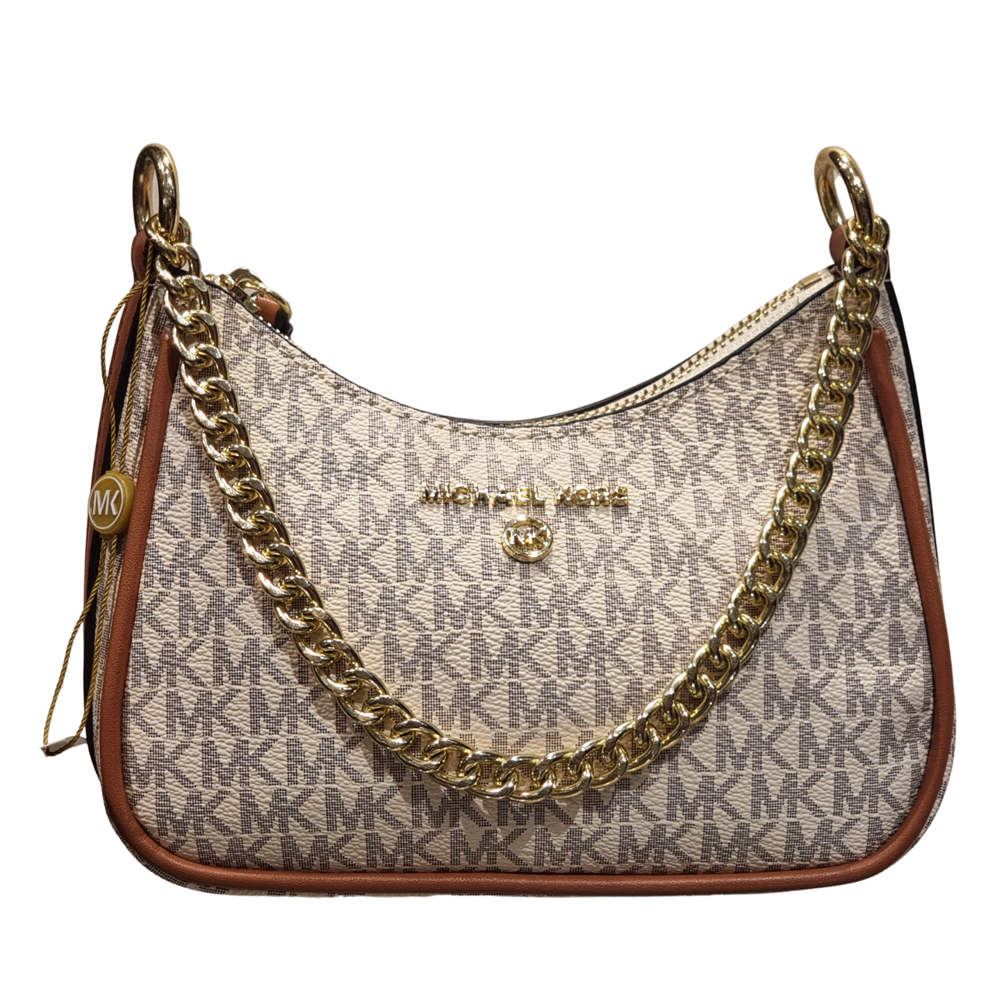 Michael Kors Jet Set Small Signature Logo Pochette Bag with Gold Chain