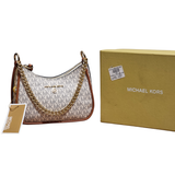 Michael Kors Jet Set Small Signature Logo Pochette Bag with Gold Chain