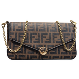 Fendi Baguette in Brown FF Zucca Canvas with Gold Chain