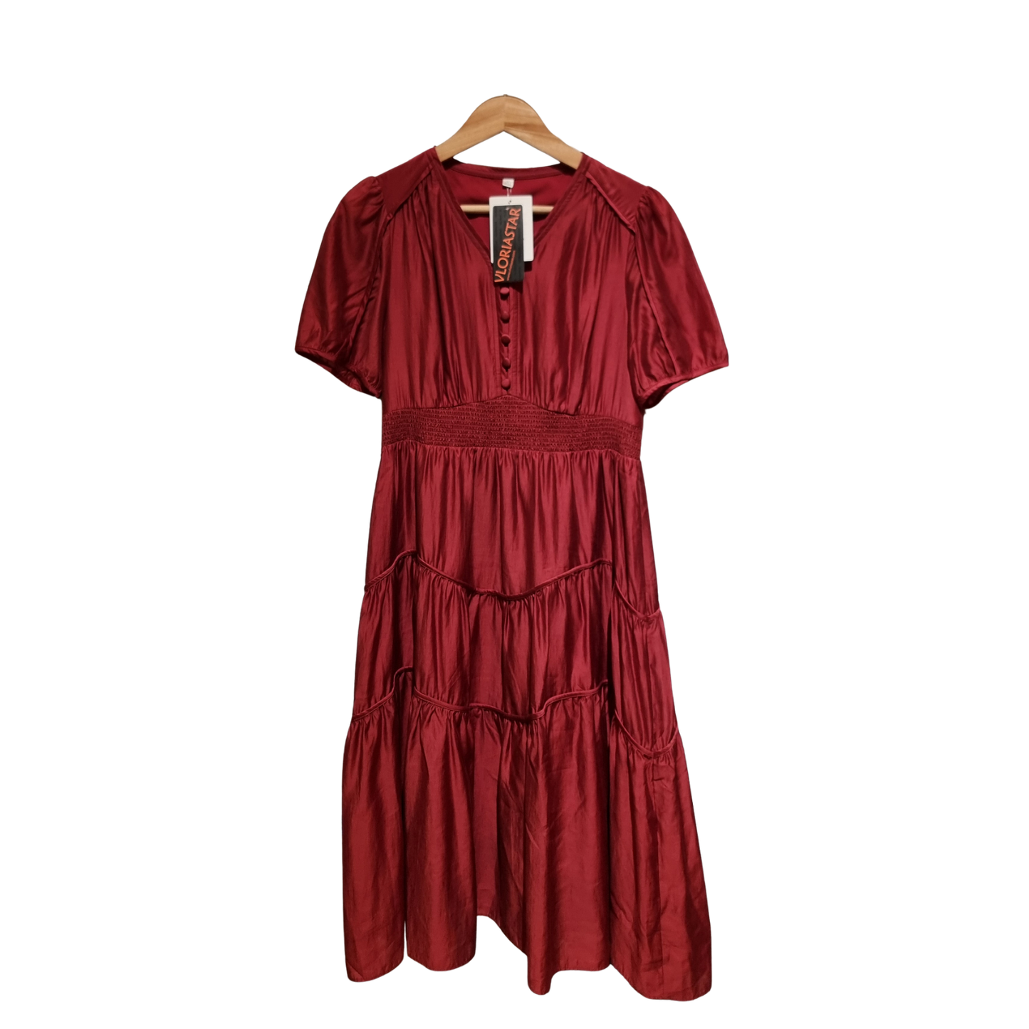Elegant Women Summer Dress – Puff Sleeve Smocked Waist Casual Midi Dress | Soft Comfortable Fabric U(0285)