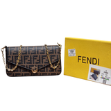 Fendi Baguette in Brown FF Zucca Canvas with Gold Chain