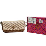 Tory Burch Kira Chevron Quilted Leather Small Flap Shoulder Bag in Devon Sand