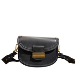 Charles & Keith Black Smooth Saddle Crossbody Bag with Gold Hardware