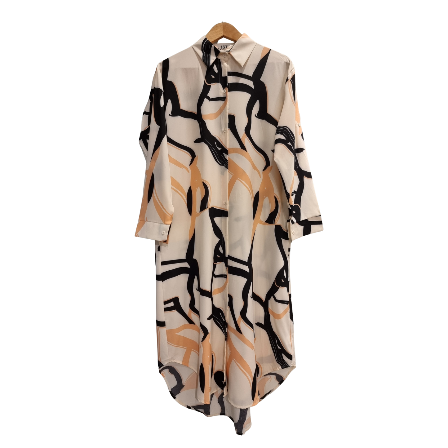 Luxury Abstract Print Long Shirt – Elegant Modest Shirt Dress for Women U(0284)