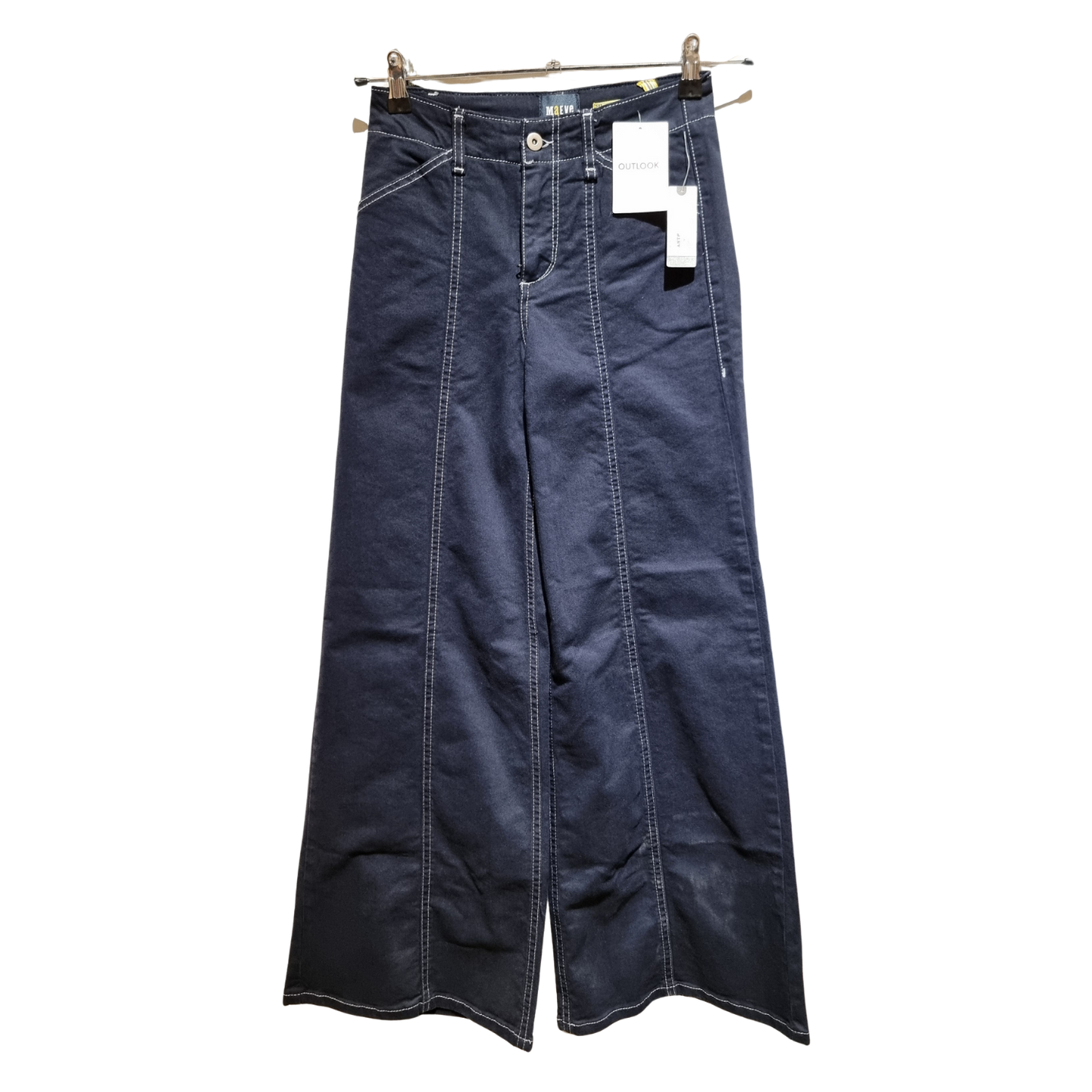 Contrast-Stitch Wide-Leg Trousers – Midnight Obsidian