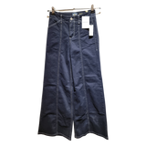 Contrast-Stitch Wide-Leg Trousers – Midnight Obsidian