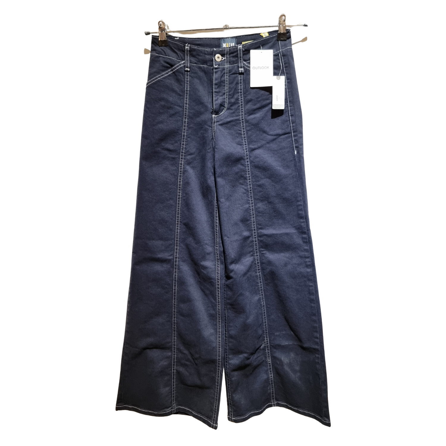Contrast-Stitch Wide-Leg Trousers – Midnight Obsidian