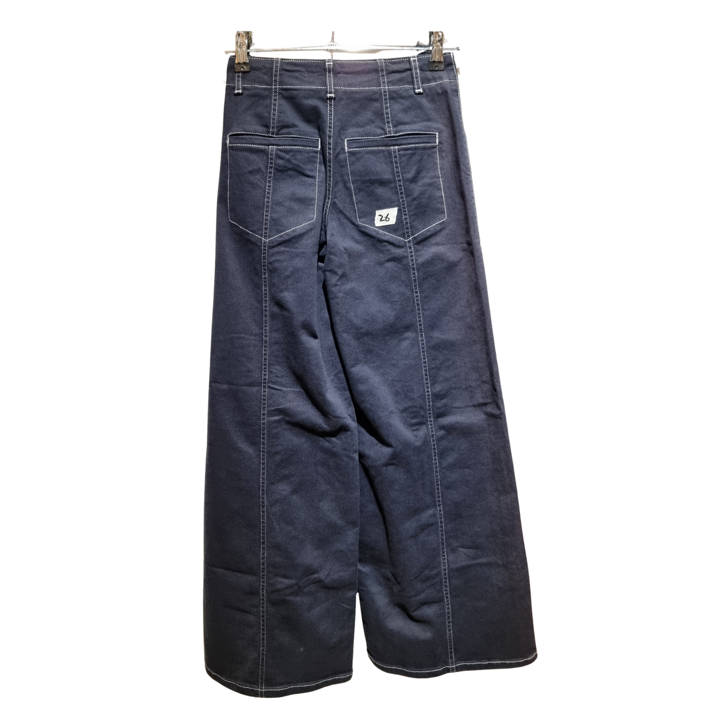 Contrast-Stitch Wide-Leg Trousers – Midnight Obsidian