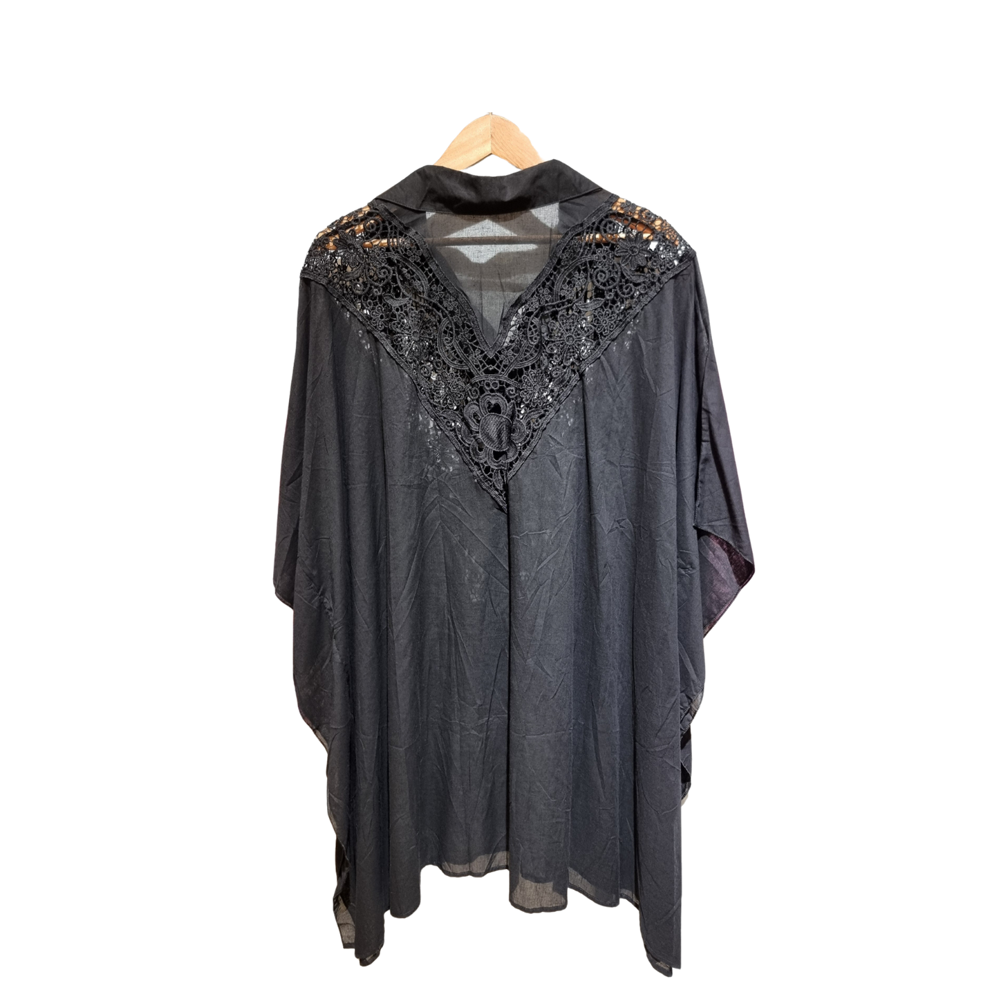 Elegant Black Lace Detail Tunic U(0279)
